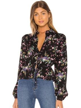 NWT!! ROLLA'S Ella Meadows Black Floral Long Sleeve Blouse Size M